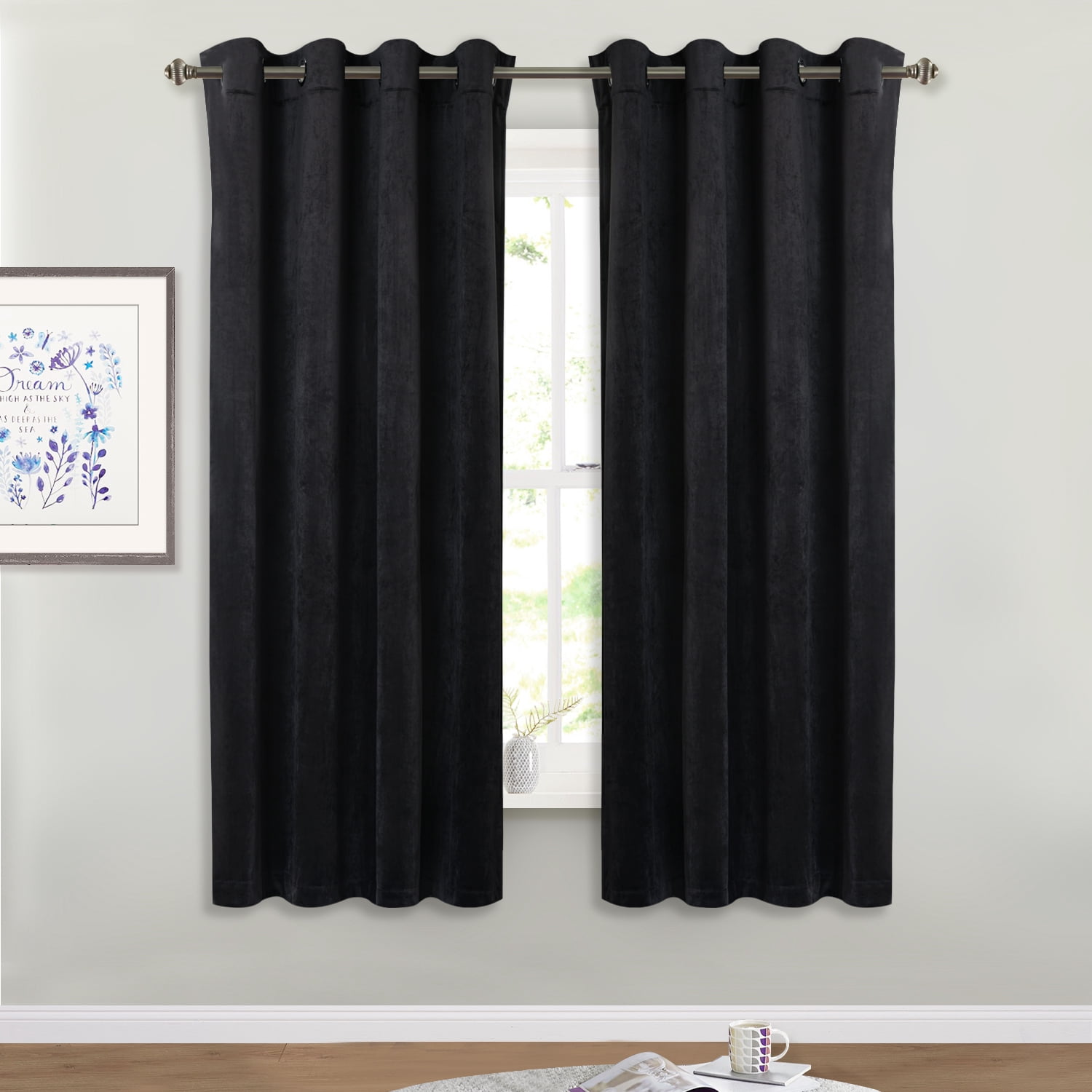 StangH Blackout Velvet Curtains for Bedroom - Super Soft Smooth Soundproof Velvet Drapes with Grommet Heat & Noise Reducing Window Covering for Study Room/Loft, W52 x L63, Black, 2 Pcs