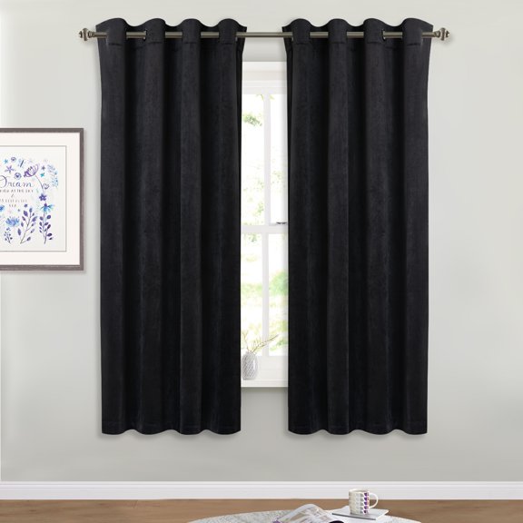 StangH Blackout Velvet Curtains for Bedroom - Super Soft Smooth Soundproof Velvet Drapes with Grommet Heat & Noise Reducing Window Covering for Study Room/Loft, W52 x L63, Black, 2 Pcs