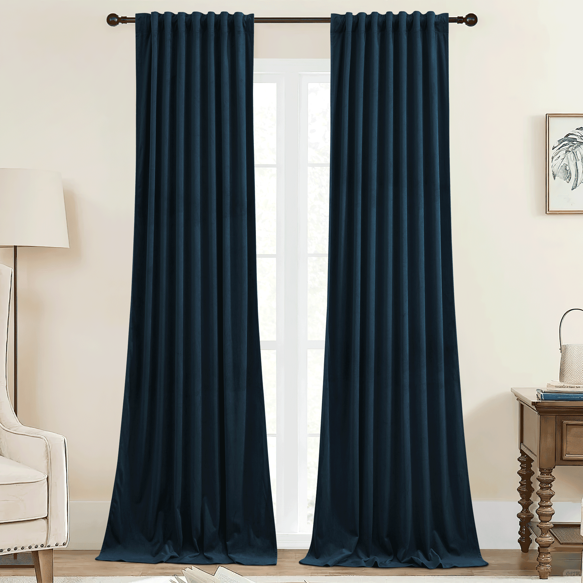 StangH Blue Velvet Curtains 96 inches Long Navy Blue Blackout Bedroom ...