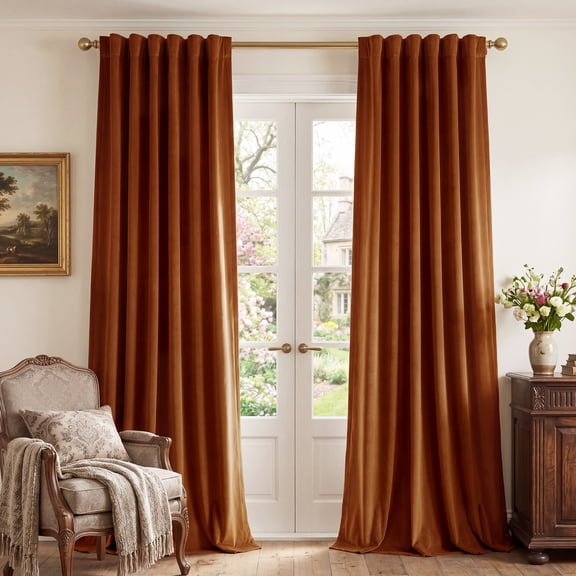 StangH Burnt Orange Curtains Velvet - 108 inches Long Living Room Blackout Drapes Back Tab Holiday Home Decor for Living Room/Sliding Door, W52 x L108, 2 Panels