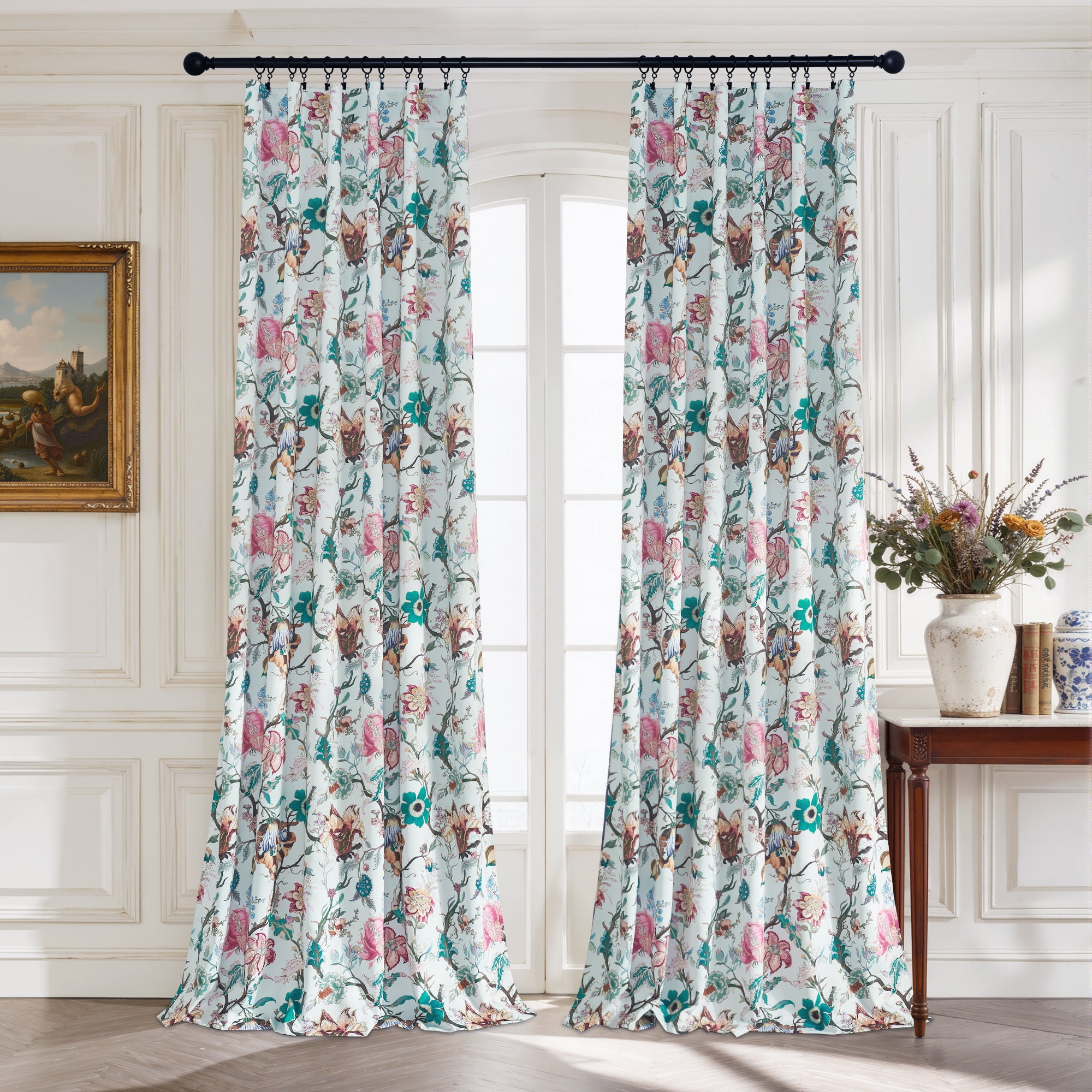 StangH 100% Blackout Floral Curtains with Backtab, Thermal Privacy Drapes Elegant Cottage Vivid Pattern for Balcony/Sliding Door/Home Theater,Coral Red, W52xL96, 2 Panels