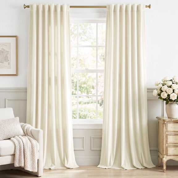 StangH Cream White Velvet Curtains - Back Tab Light Dimming Bedroom Curtains Luxury Privacy Protect Window Drapes for Living Room/Nursery Kids Room/Basement, W52 x L84 inches, 2 Panels