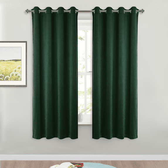 StangH Dark Green Velvet Curtains - Vintage Style Home Decor Blackout Curtain Panels for Farmhouse Living Room / Dorm / Basement / Apartment, W52 x L63, 2 Panels