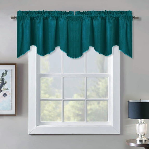 StangH Decoration Scalloped Velvet Valance - Premium Thick Wave-Shaped Small Window Curtain Tier, Matching with Velvet Drapes for Living Room / Bar, Teal, 52 x 18 inch, 1 Panel