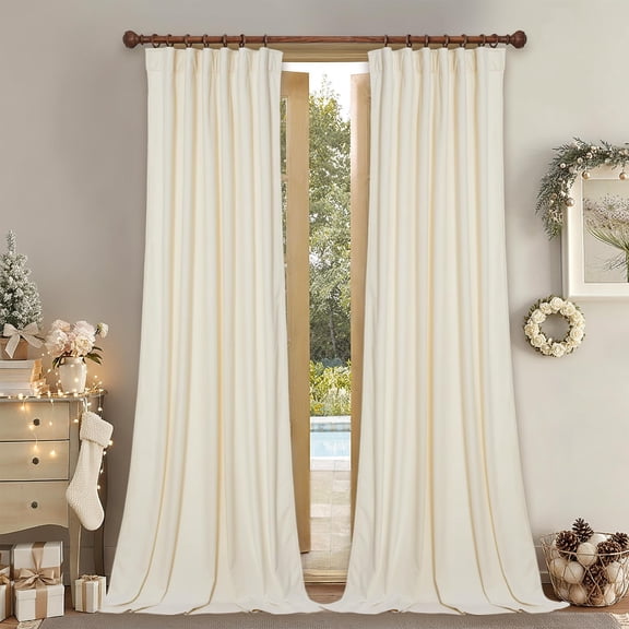StangH Extra Long Ivory White Velvet Curtains - Luxury Room Darkening Window Drapes Backdrops for Party, Privacy Protect Sliding Door Curtains for Living Room, W52 x L108, 2 Panels Y101