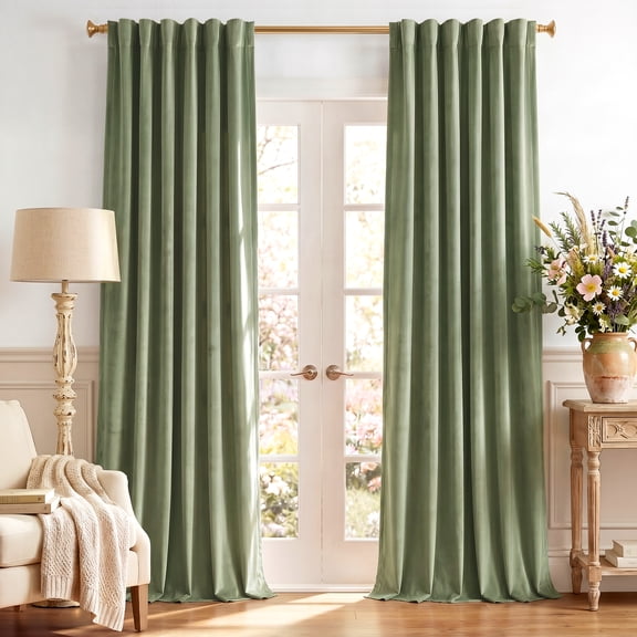 StangH Extra Long Sage Green Velvet Curtains 108 inches - Large Window Thermal Insulated Luxury Drapes in Lively Color for Bedroom/Sliding Door/Hall, W52 x L108, 2 Panels