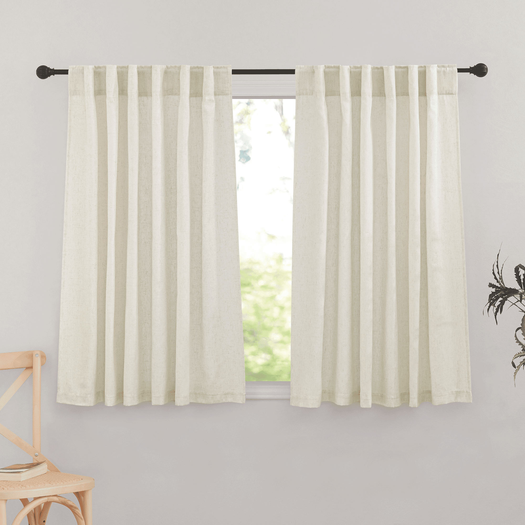 StangH Flax Linen Short Curtains for Kitchen - Soft Ivory Back Tab ...