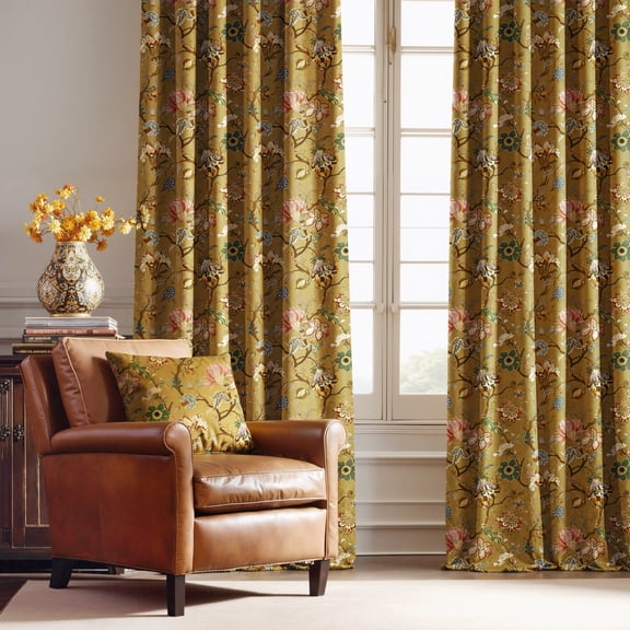 StangH Floral Velvet Curtains Vintage French Country Light Reducing Privacy Drapes for Living Room/Bedroom/Sliding Door/Bathroom, 52Wx96L, Yellow, 2 Panels