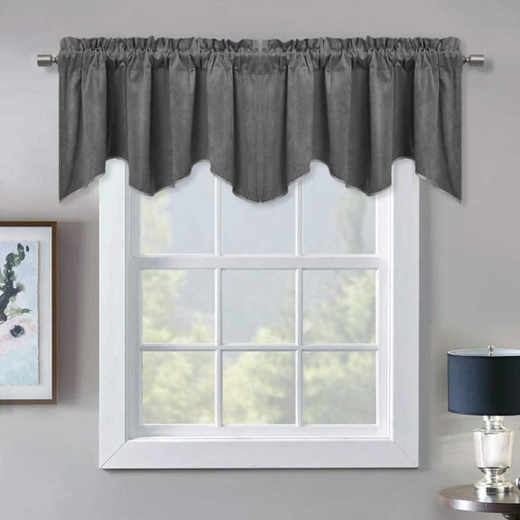 StangH Grey Scalloped Velvet Valance Curtains, Elegant Home Decor Rod Pocket Top Tier Curtains Thermal Insulated Energy Efficient Drapes for Kitchen/Basement, W52 x L18 inch, 1 Panel
