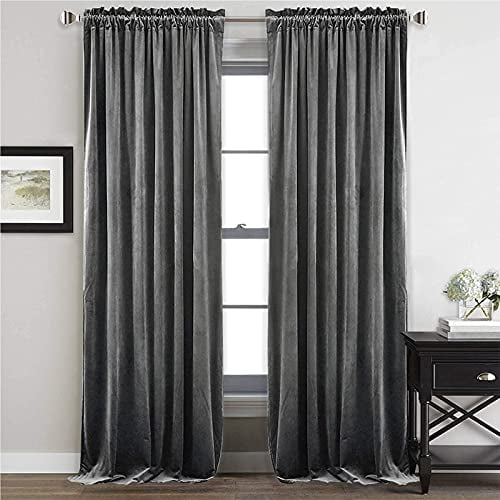 StangH Grey Velvet Curtains 84 inches Long - Soft Thick Velvet Blackout Curtain Drapes Thermal Insulated Window Treatment Set Panels for Living Room/Dorm, W52 x L84 Per Panel, Set of 2