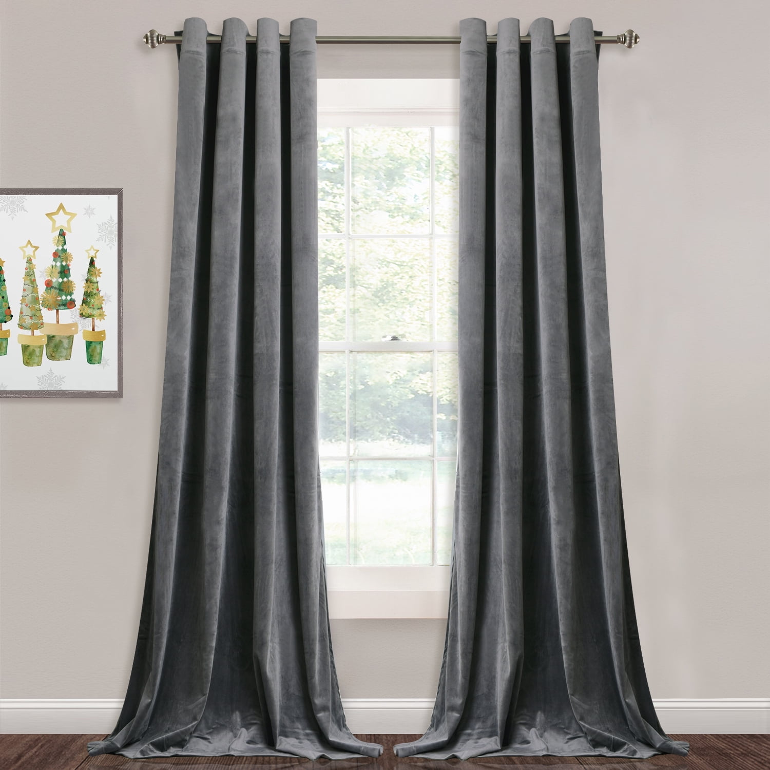 StangH Grey Velvet Curtains for Living Room 96 inches Long Blackout Curtains for Bedroom Grommet Privacy Thermal Insulated Window Drapes for Sliding Glass Door, W52 by L96 inches, 2 Panels