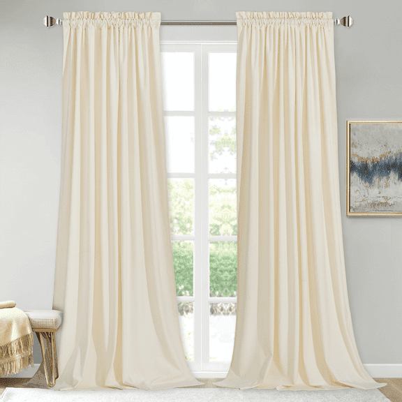 StangH Ivory White Velvet Curtains - Short Curtains 63 inches Length for Kitchen, Sound Reducing Privacy Protect Drapes for Office/Study Room, W52 x L63, Ivory, 2 Panels