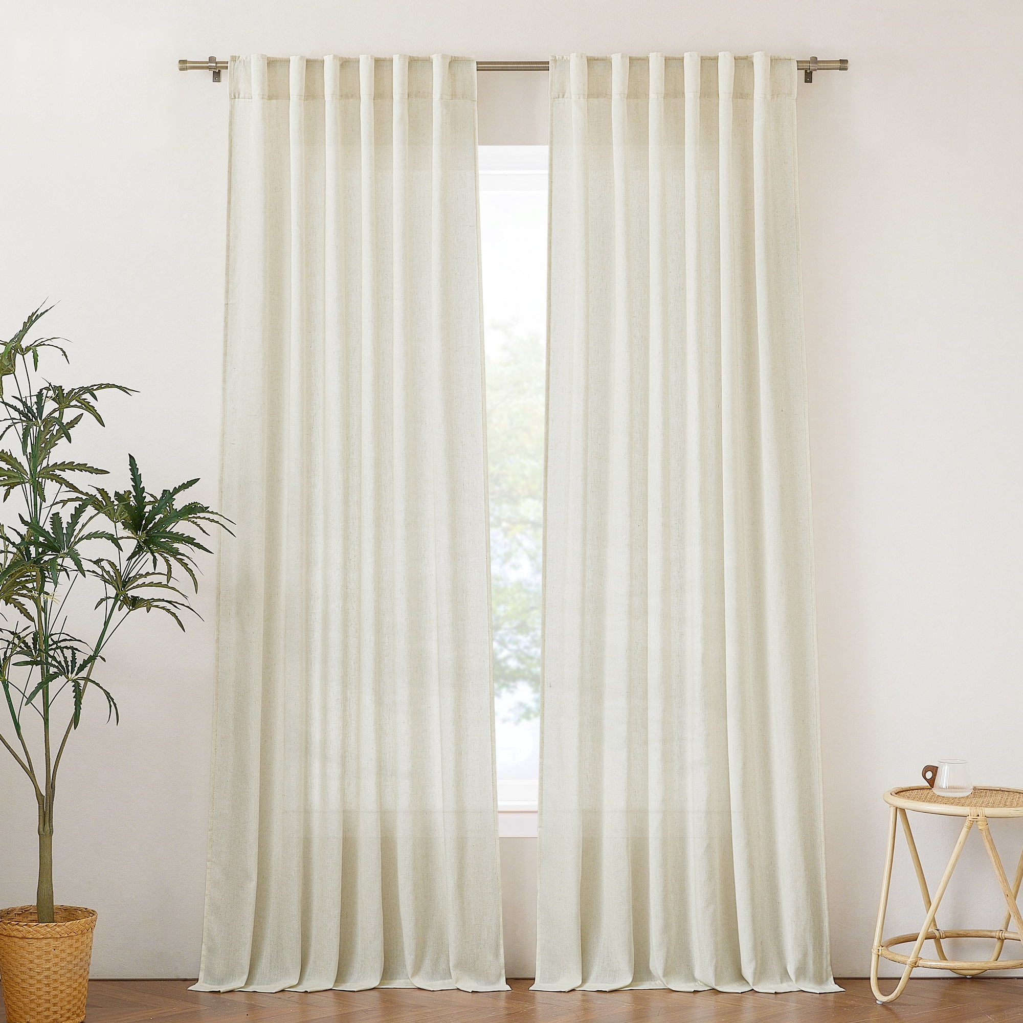 StangH Linen Blended Curtains 96 inches Long, Thick Flax Linen Semi Sheer Living Room Drapes Vertical Boho Lightweight Privacy Window Treatments for Bedroom, Ivory, W55 x L96, 2 Panels