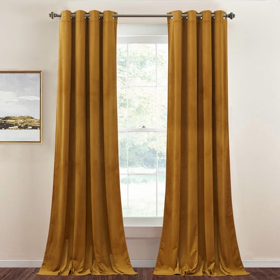 StangH Mustard Gold Velvet Curtains 108 inches Long, Luxury Room Darkening Home Decorative Curtain Drapes for Birthday Party/Holiday/Studio/Backdrop, Grommet Top, W52 x L108, 2 Panels Y101