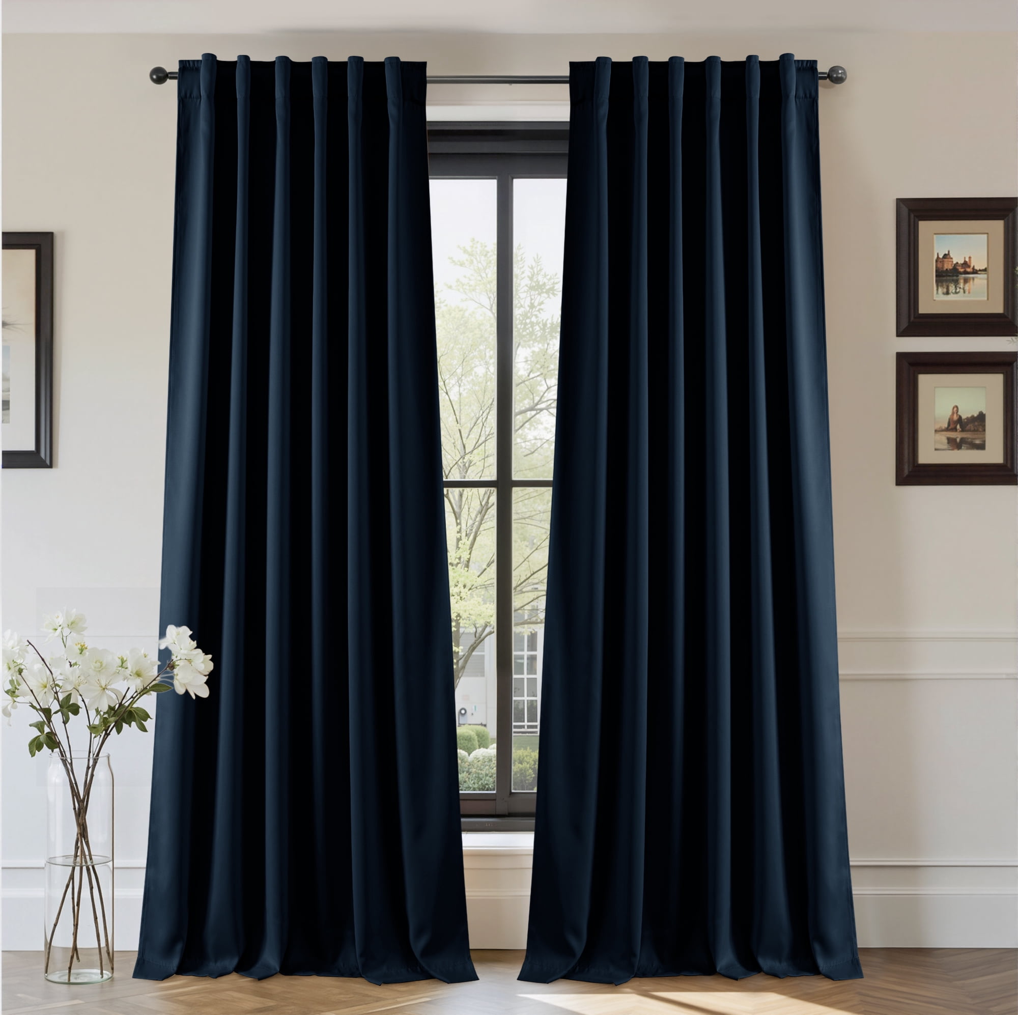 StangH Navy Blue 100% Blackout Curtains 96 inches Long, Back Tab Energy Smart Drapes Soundproof Light Blocking Treatments for Bedroomm/Nursery/Office/Living Room, 2 Panels