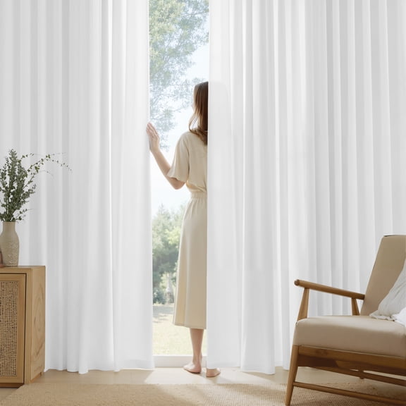 StangH Non-See-Through White Privacy Sheer Curtains 96 inches Long - 2 Panels Set Light & Privacy Balance Drapes With Grommet Design for Office/Baby Room/Office/Home Decor, W52 x L96