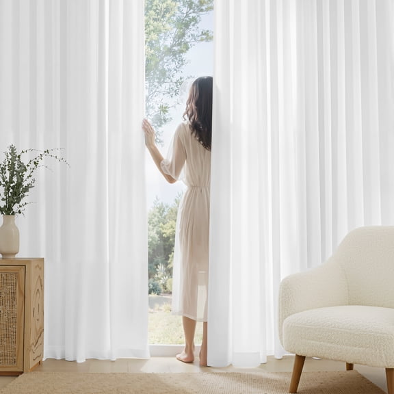 StangH Non-See-Through White Privacy Sheer Curtains 96 inches Long - Rod Pocket & Back Tab Window Drapes Light Filtering Treatments for Office/Baby Room/Office/Home Decor, 2 Panels