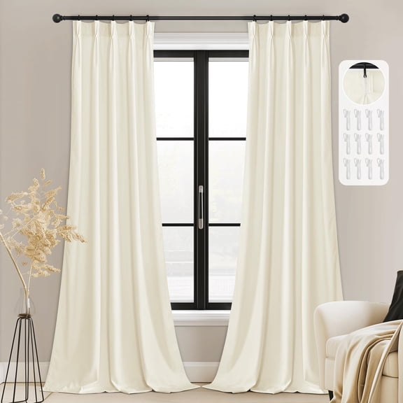 StangH Pinch Pleated Velvet Curtains 96 inches Long, Ivory White Light Dimming Privacy Bedroom Drapes Thermal Insulated Elegant Home Decor for Living Room Party, W38 x L96, 2 Panels Y101