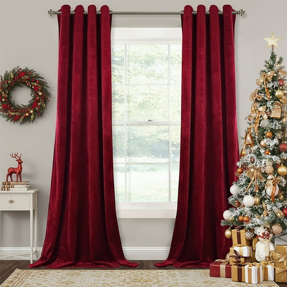 StangH Red Velvet Curtains 96 inches - Bedroom Blackout Grommet Curtains Thermal Insulated Noise Absorb Window Dressing for Party/Film Room, 52 x 96 Inches, 2 Panels