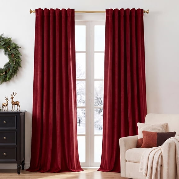 StangH Red Velvet Curtains for Living Room 108 Inches Long, Christmas Style Decor Back Tab Thermal Insulated Room Darkening Drapes for Bedroom Home Theater, W52 x L108, 2 Panels