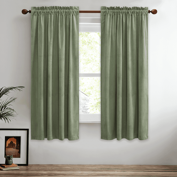 StangH Sage Green Small Window Curtains 63 inches Long, Thick Warming Velvet Curtains Room Darkening Privacy Protect for Bedroom Elegant Decor for Living Room, W52 x L63, 2 Panels