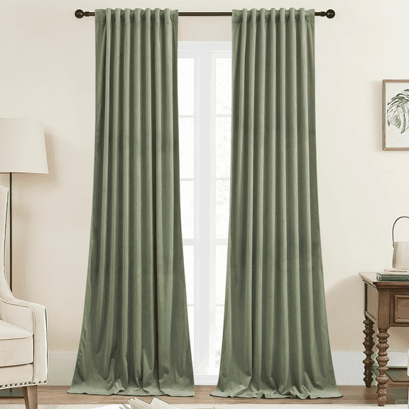 StangH Sage Green Velvet Curtains Back Tab Light Blocking Privacy Window Drapes for Nursery Bedroom Thermal Insulated Doorway Curtains for Dining Room, W42 x L84, 2 Panels