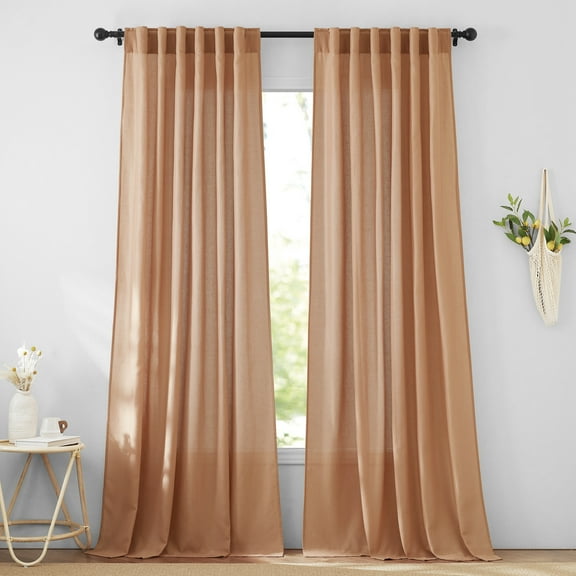 StangH Sheer Linen Curtains 96 inches Long for Living Room, Semi Sheer Fall Window Drapes Light Soften Sliding Door Curtains for Bedroom Dining Room, Terracotta, W55 x L96, 2 Panels