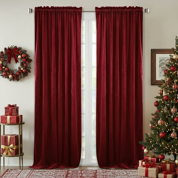 StangH Theater Red Velvet Curtains Christmas Curtains Super Soft Thermal Insulated Window Drapes 84 inches for Living Room Holiday Decorative for Master Bedroom, W52 x L84, 2 Panels