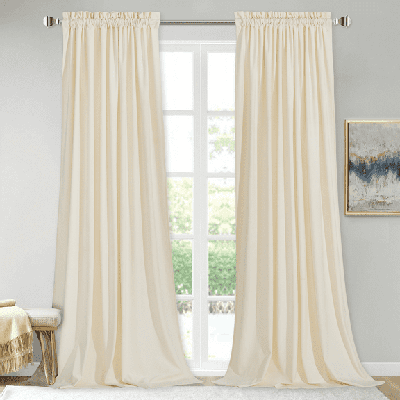 StangH Thick Velvet Curtains 2 Panels Set - Rod Pocket Light Blocking Living Room Drapes Extra Long High Ceiling Tall Curtains for Villa/Hall/Hospital, Ivory, 52 x 108 inches