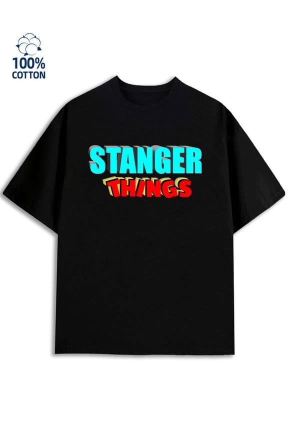 Stanger Things Tee men's 180G 100% Cotton black Trendy Unisex Shirt Graphic Tee tshirts Classic Unisex Shirt Short Sleeve tshirts Casual Unisex Shirt Crewneck tshirts