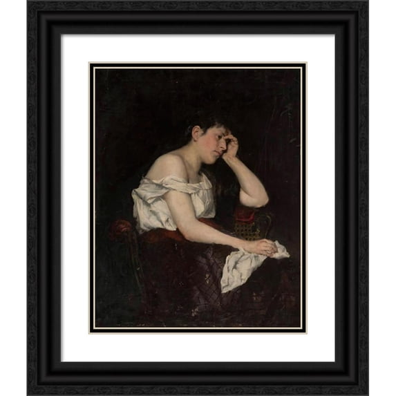 Stanisław Batowski-Kaczor 15x18 Black Ornate Wood Framed Double Matted Museum Art Print Titled - Woman in Reverie (1888)