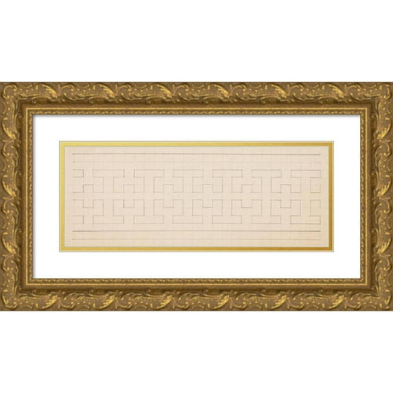 Stanisław Cercha 18x9 Gold Ornate Wood Frame and Double Matted Museum Art Print Titled - Floor Pattern (1853-1899)
