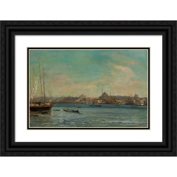 Stanisław Chlebowski 14x11 Black Ornate Wood Framed Double Matted Museum Art Print Titled: Panorama of Istanbul (Between 1864 and 1876)