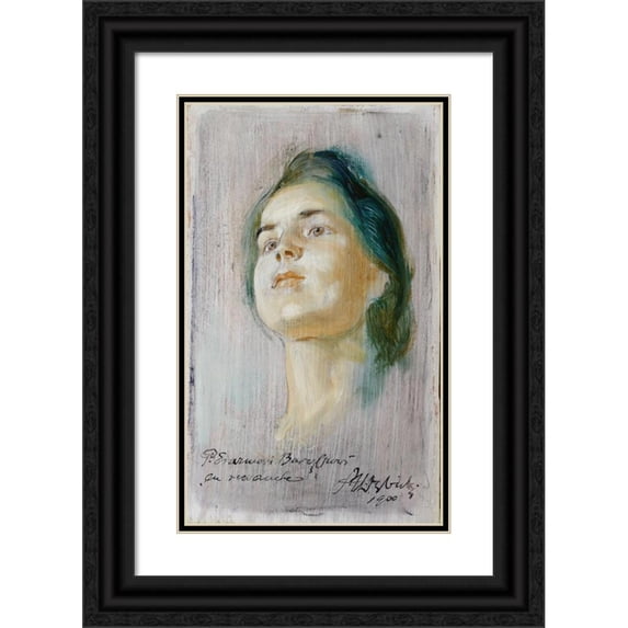 Stanisław Dębicki 16x24 Black Ornate Framed Double Matted Museum Art Print Titled: Portrait Study of the Fiancee (1900)