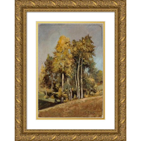 Stanisław Filibert Fleury 11x14 Gold Ornate Wood Frame and Double Matted Museum Art Print Titled - Study of Trees