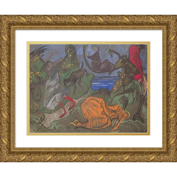 Stanisław Ignacy Witkiewicz 24x19 Gold Ornate Framed and Double Matted Museum Art Print Titled - Composition with Figures Running Around (1922)