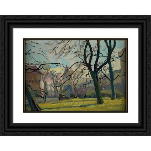 Stanisław Kamocki 18x14 Black Ornate Wood Framed Double Matted Museum Art Print Titled - Theme from the Planty Park in Krakow (1934)