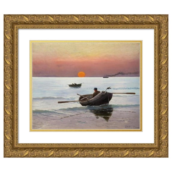 Stanisław Witkiewicz 14x12 Gold Ornate Wood Frame and Double Matted Museum Art Print Titled - Sunset on the Sea (1887)