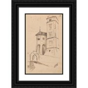 Stanis aw Wyspia ski 13x18 Black Ornate Wood Framed Double Matted Museum Art Print Titled - View of the Hens Foot Tower and Sigismund Tower of the Wawel Castle 1886