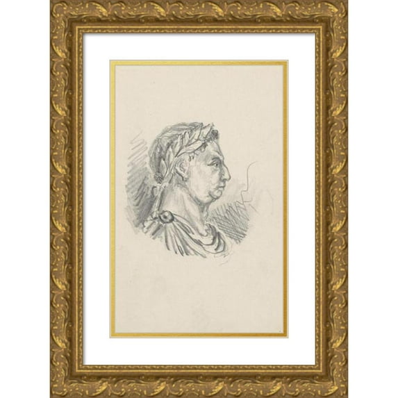 Stanisław Wyspiański 13x18 Gold Ornate Wood Frame and Double Matted Museum Art Print Titled - Man's Head in a Laurel Wreath (1882-1885)