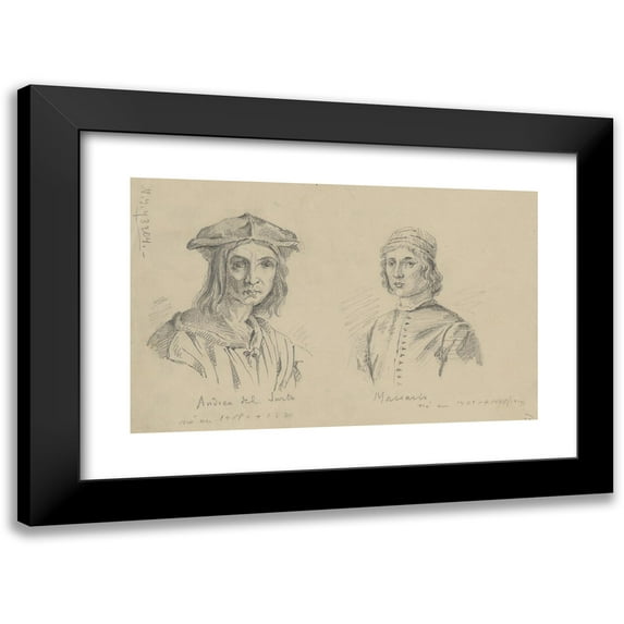 Stanisław Wyspiański 14x11 Black Modern Framed Museum Art Print Titled - Copies of Engravings Depicting a Portrait of Baccio Bandinelli by Andrea Del Sarto and a Self-Portrait of Masaccio (1