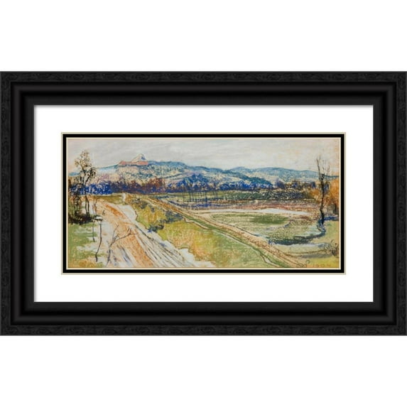 Stanisław Wyspiański 18x11 Black Ornate Wood Framed Double Matted Museum Art Print Titled - View of the Kościuszko Mound in Krakow from the Window in the Artist's Studio (1904)