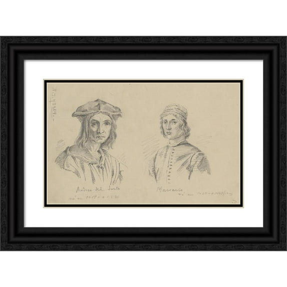 Stanisław Wyspiański 24x17 Black Ornate Framed Double Matted Museum Art Print Titled: Copies of Engravings Depicting a Portrait of Baccio Bandinelli by Andrea Del Sarto and a Self-