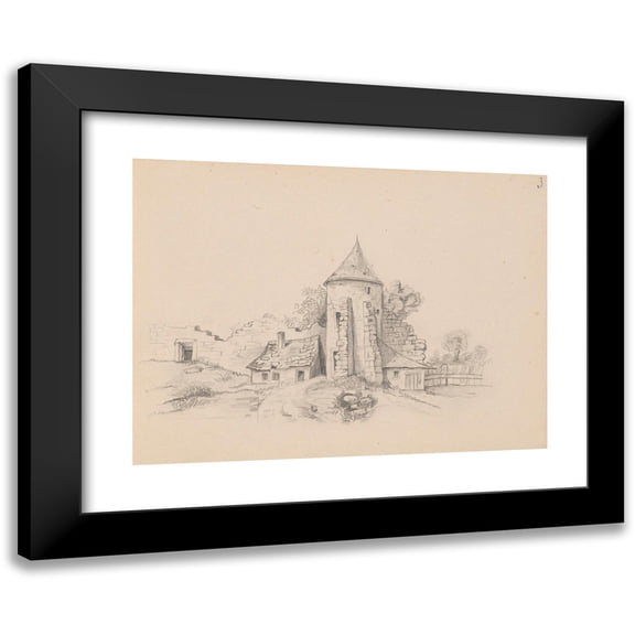 Stanisław Wyspiański 24x19 Black Modern Framed Museum Art Print Titled - Ruins of a Castle Wall with Tower (1880-1881)