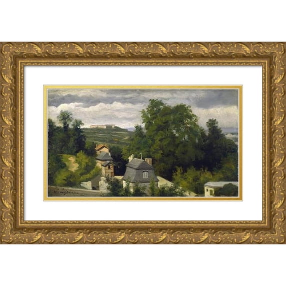 Stanislas Lépine 14x10 Gold Ornate Wood Frame and Double Matted Museum Art Print Titled - View on the Outskirts of Caen (1872-1875)