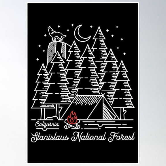 Stanislaus National Forest Monoline Poster Wall Art, Modern Wall Decor, 8x12 UNFRAMED