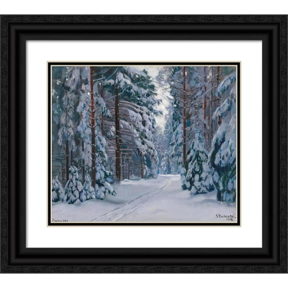 Stanislav Yulianovich Zhukovsky 17x15 Black Ornate Wood Framed Double Matted Museum Art Print Titled - A Snowy Path in the Forest (1928)