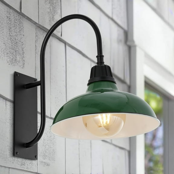 JONATHAN Y Stanley 12.25" 1-Light Farmhouse Industrial Indoor/Outdoor Iron LED Gooseneck Arm Outdoor Sconce, Green