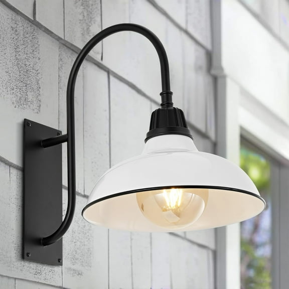 JONATHAN Y Stanley 12.25" 1-Light Farmhouse Industrial Indoor/Outdoor Iron LED Gooseneck Arm Outdoor Sconce, White