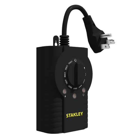 STANLEY LightTimer Select Twin 2-Outlet Grounded Outdoor Photocell Timer with 6-In. Cord, Black, W38463